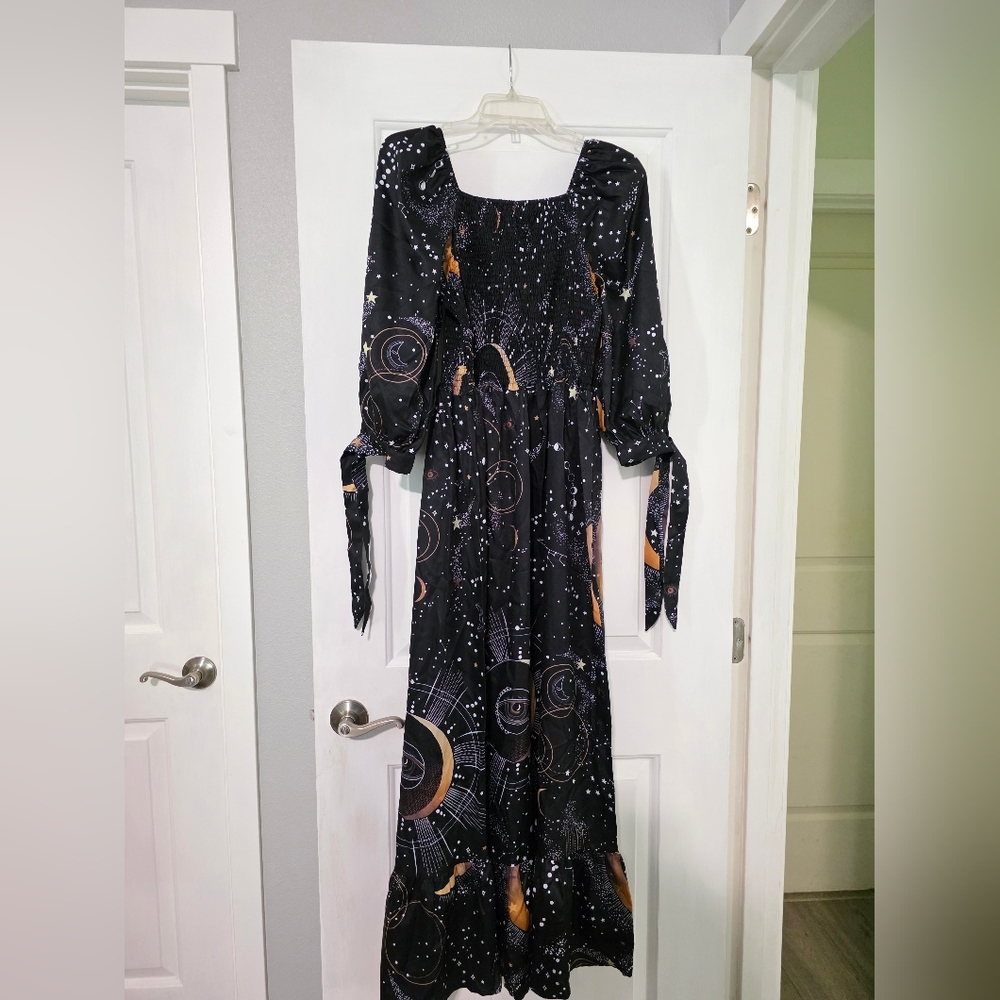 Black Celestial Print Maxi Dress